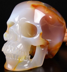 Huge 6.2" Carnelian Carved Crystal Skull, Super Realistic