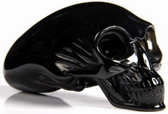 3.8" black obsidian Carved Elongated Mayan Alien Crystal Skull