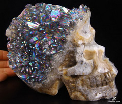 Aura Rainbow 5.6" Quartz Rock Crystal Druse Carved Crystal Skull, Realistic