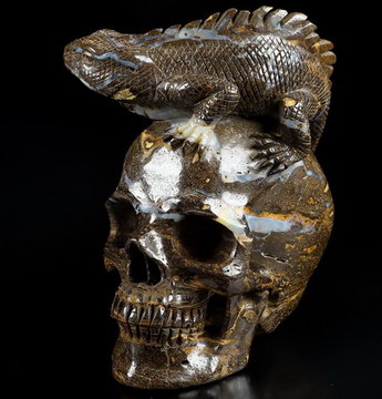 Amazing 4.1" Matrix Opal Carved Crystal Skull with Lizard