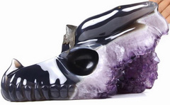 Amazing Giant 9.4" Agate Amethyst Geode Carved Crystal Skull