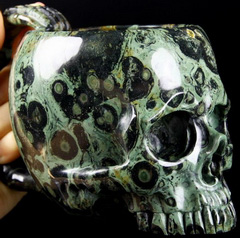 Huge 6.3" Kambaba Jasper Carved Crystal Skull, 9.6 OZ