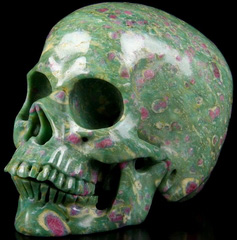 Gemstone Huge 5.1" Ruby Fuchsite Carved Crystal Skull, Super Realistic