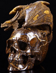 Amazing Gemstone 4.8" Matrix Opal Carved Crystal Skull With Western Dragon