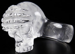 1.3" Quartz Rock Crystal Carved Crystal Skull Ring