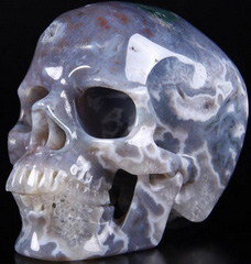 GEODE Huge 5.1" Green Moss Agate Carved Crystal Skull, Super Realistic