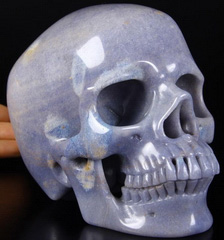 Lifesized 6.0" Scorzalite in Quartzite Carved Crystal Skull, Super Realistic