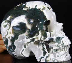 Lifesized 6.2" Green Moss Agate Carved Crystal Skull, Super Realistic