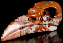 4.7" Red Noreena Jasper Carved Crystal Skull Pendant, Realistic