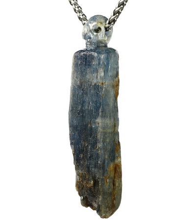 3.0" Kyanite Carved Crystal Skull Pendant, Realistic