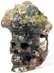 Original Design 4.4" Tourmaline & Mica Carved Crystal Skull, Realistic