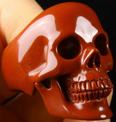 1.6" Red Jasper Carved Crystal R1 Skull RING, Realistic #11.5