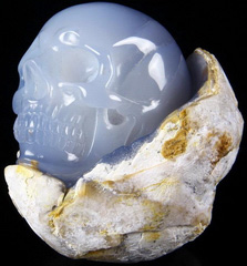Original desgin 3.8" Blue Chalcedony Carved Crystal Skull Egg Sculpture, Realistic