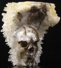 4.4" Quartz Rock Druse Crystal Carved Crystal Candlestick Skull, Realistic