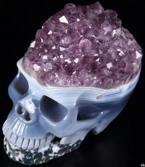 Amazing 5.9" Agate Amethyst Druse Carved Crystal Skull, Realistic