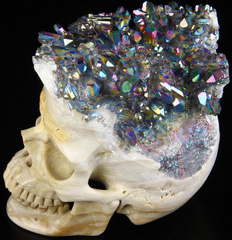 Rainbow huge 5.4" Quartz Rock Crystal Druse Carved Crystal Skull, Super Realistic