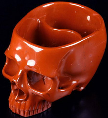 Original Design 6.8" Red Jasper Carved Crystal Skull Coffee Jar, Realistic