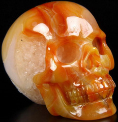 GEMSTONE 2.3" Carnelian Geode Carved Crystal Skull, Realistic