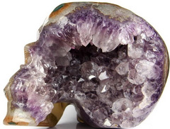 Huge 6.0" Agate Amethyst Geode Carved Crystal Skull, Realistic, Crystal Healing
