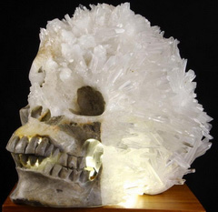 Amazing 7.9" Quartz Rock Crystal Carved Crystal Super Skull, Realistic, Crystal Healing