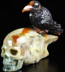 Original 4.7 Indian Agate Carved Crystal Skull Wand/point With Bird Sculpture, Realistic, Crystal Healing