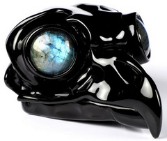 Huge 4.8" Black Obsidian Carved Crystal Owl Sculpture & Labradorite Eye, Realistic, Crystal Healing