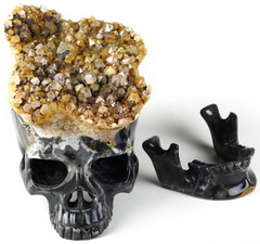 Lifesized 7.4" Quartz Rock Crystal with reds Carved Crystal Detachable Skull, Realistic, Crystal Healing