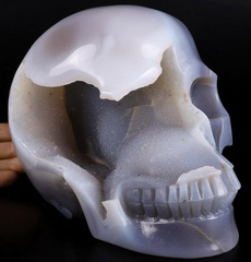 Lifesized 6.9" Agate Geode Carved Crystal Skull, Realistic, Crystal Healing