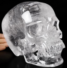 Clear Lifesized 7.3" Quartz Rock Crystal Carved Crystal Skull, Super Realistic, Crystal Healing