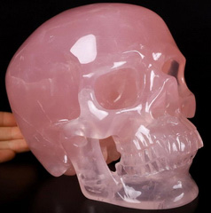 Lifesized 7.5" Nice Rose Quartz Carved Crystal Skull, Super Realistic, Crystal Healing