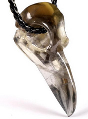 2.3" Fluorite Carved Crystal Raven Skull Pendant, Crystal Healing