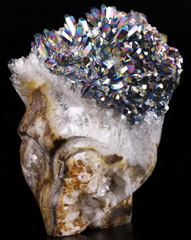 Rainbow 3.1" Quartz Rock Crystal Druse Carved Crystal Female Alien Skull, Crystal Healing