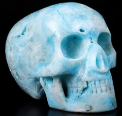 5.1" Blue Aragonite Carved Crystal MH Skull Replica, Healing