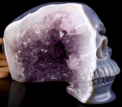 Giant 9.3" Agate Amethyst Geode Carved Crystal Skull, Healing