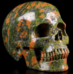 Huge 5.3" Pink & Green Unakite Carved Crystal Skull, Super Realistic, Crystal Healing