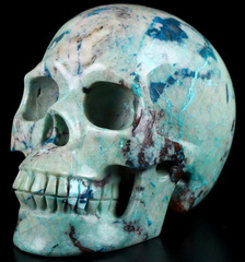 Gemstone 4.8" American Chrysocolla Carved Crystal Skull, Realistic, Crystal Healing