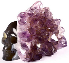 3.4" Amethyst & Agate Carved Crystal Skull, Realistic, Crystal Healing
