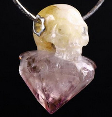 0.9" Amethyst/Ametrine Durse Carved Crystal Skull Pendant, Crystal Healing