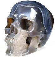 5.3" Gray & White Agate Hand Carved Crystal Skull, Super Realistic, Crystal Healing