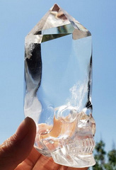 Clear 4.4" Quartz Rock Crystal Carved Crystal Skull Wand/point, Crystal Healing
