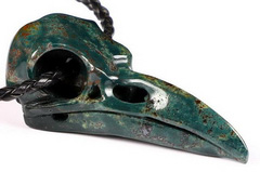 2.2" Bloodstone Carved Crystal Raven Skull Pendant, Crystal Healing