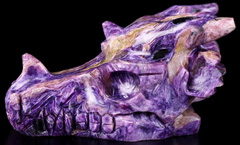 GEMSTONE 3.1" Russian Charoite Carved Crystal Dragon Skull, Crystal Healing