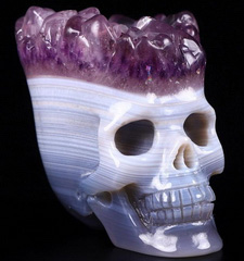 2.2" Amethyst & Agate Druse Carved Crystal Skull, Realistic, Crystal Healing