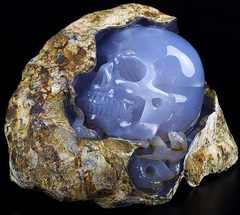 Amazing Gemstone 8.4 Blue Chalcedony Carved Crystal Skull With Snake Sculpture, Crystal Healing