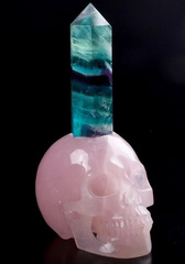 Huge 6.5" Rose Quartz Carved Crystal Skull With Fluorite Power Point, Crystal Healing