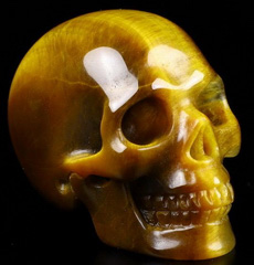 Flash 1.5" Gold Tiger Eye Carved Crystal Skull, Realistic, Crystal Healing