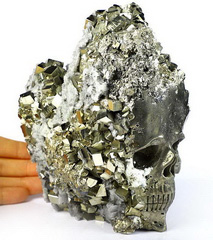 Amazng 5.9" Pyrite Druse Carved Crystal Skull, Crystal Healing