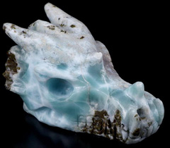 Gemstone 2.3" Larimar Carved Crystal Dragon Skull Penadant, Crystal Healing