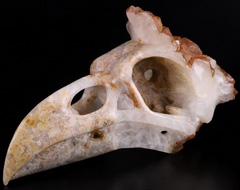 6.6" Quartz Rock Crystal with reds Druse Carved Crystal Raven Skull, Crystal Healing