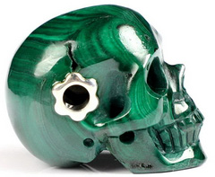 Gemstone 1.2" Malachite Carved Crystal Skull Pendant With Sterling Silver Hole, Crystal Healing